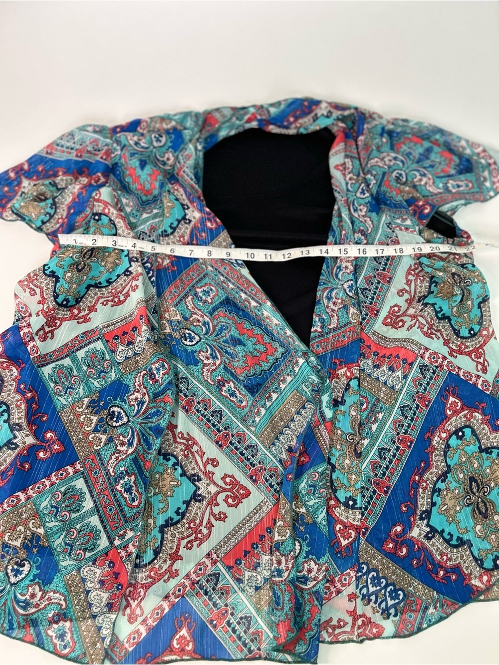 Rebecca Malone Paisley Kimono Top Plus Size 2X Blue Red Open Front - Picture 3 of 7
